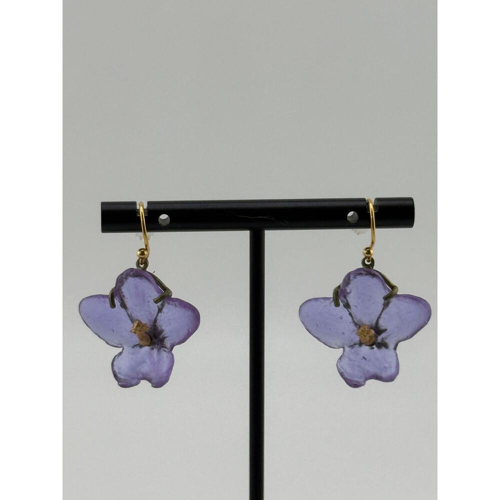 Michael Michaud Purple African Violet Wire Earrings - Picture 2 of 3
